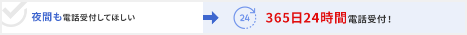 夜間も電話受付してほしい→365日24時間電話受付!